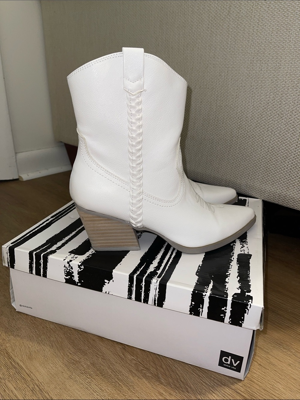Dolce Vita White Braided Western Ankle Boots